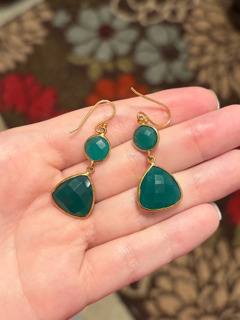 ASO Kate Middleton Milina London Gemstone Triangular Earrings in Green Onyx